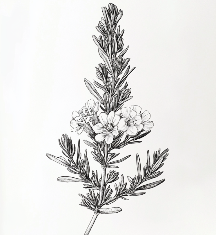 Rozemarijn tak in zwart wit